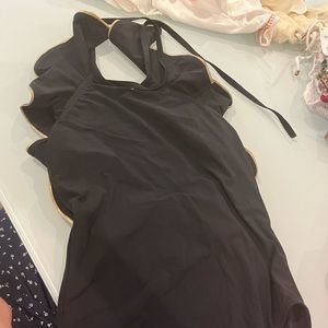 Karla Colletto Zara High Neck Ruffle One Piece Black with Gold Trim